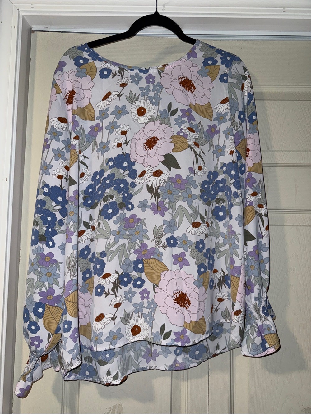 Floral Long-Sleeve Blouse in Multi Pastel